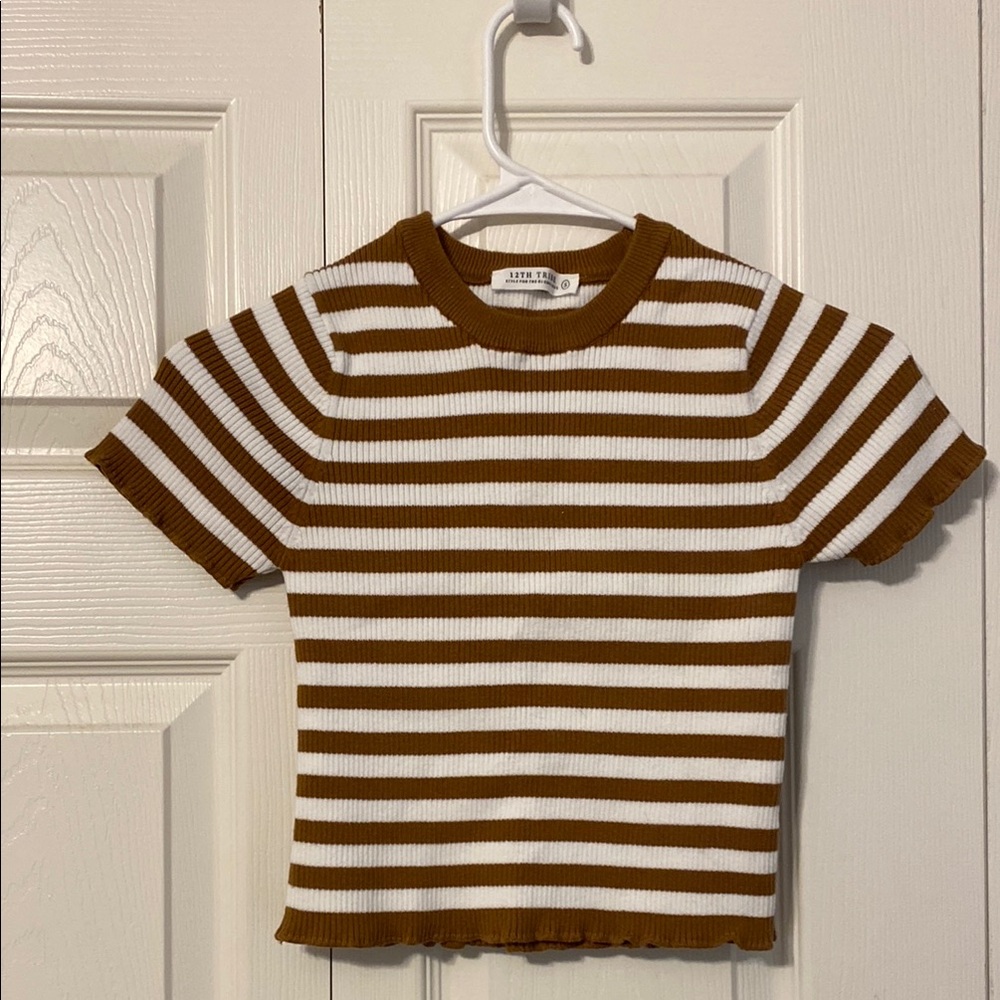 12th Tribe Brown and White Striped Crop Top